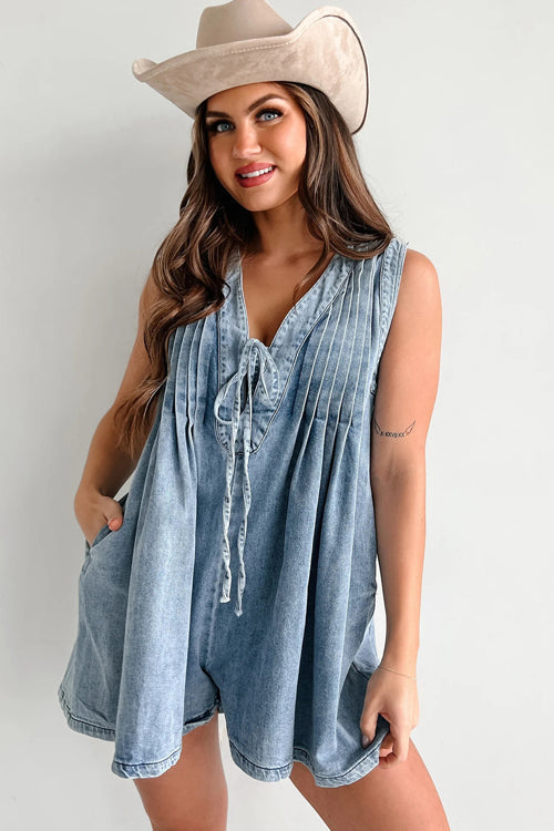 Luck And Love Pocket Denim Sleeveless Romper