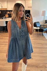 Luck And Love Pocket Denim Sleeveless Romper