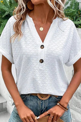 Casual Solid Buttons V Neck T-Shirts