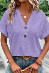 Casual Solid Buttons V Neck T-Shirts