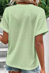 Casual Solid Buttons V Neck T-Shirts