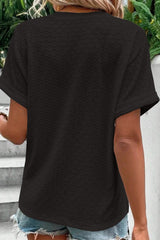 Casual Solid Buttons V Neck T-Shirts