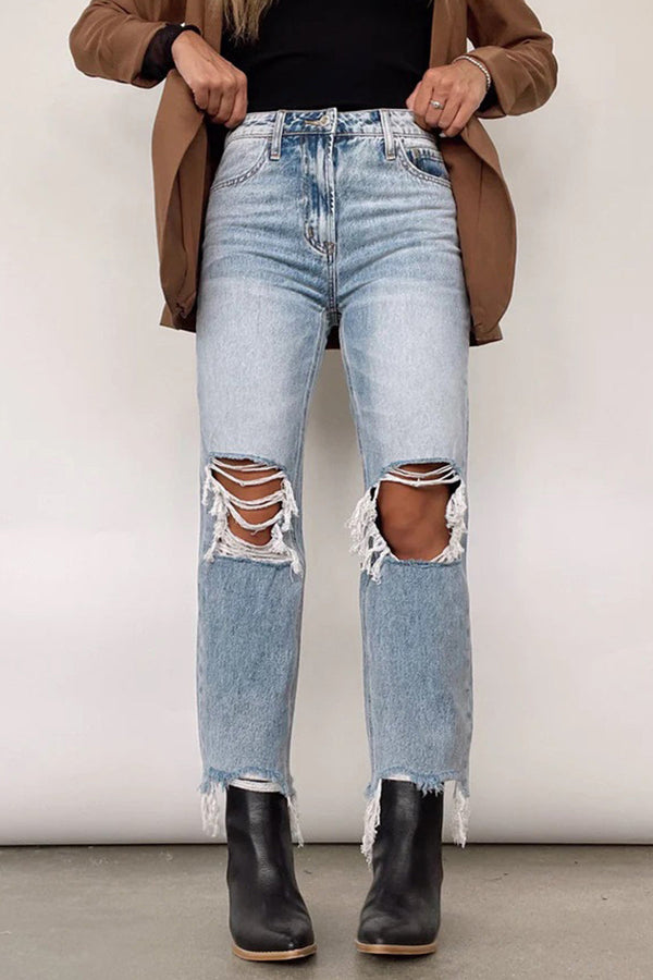 Casual Solid Ripped Make Old Loose Denim Jeans