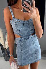 Sexy Solid Hollowed Out Make Old Sleeveless Regular Denim Dresses