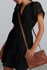 Elegant Solid Lace Hollowed Out V Neck A Line Dresses