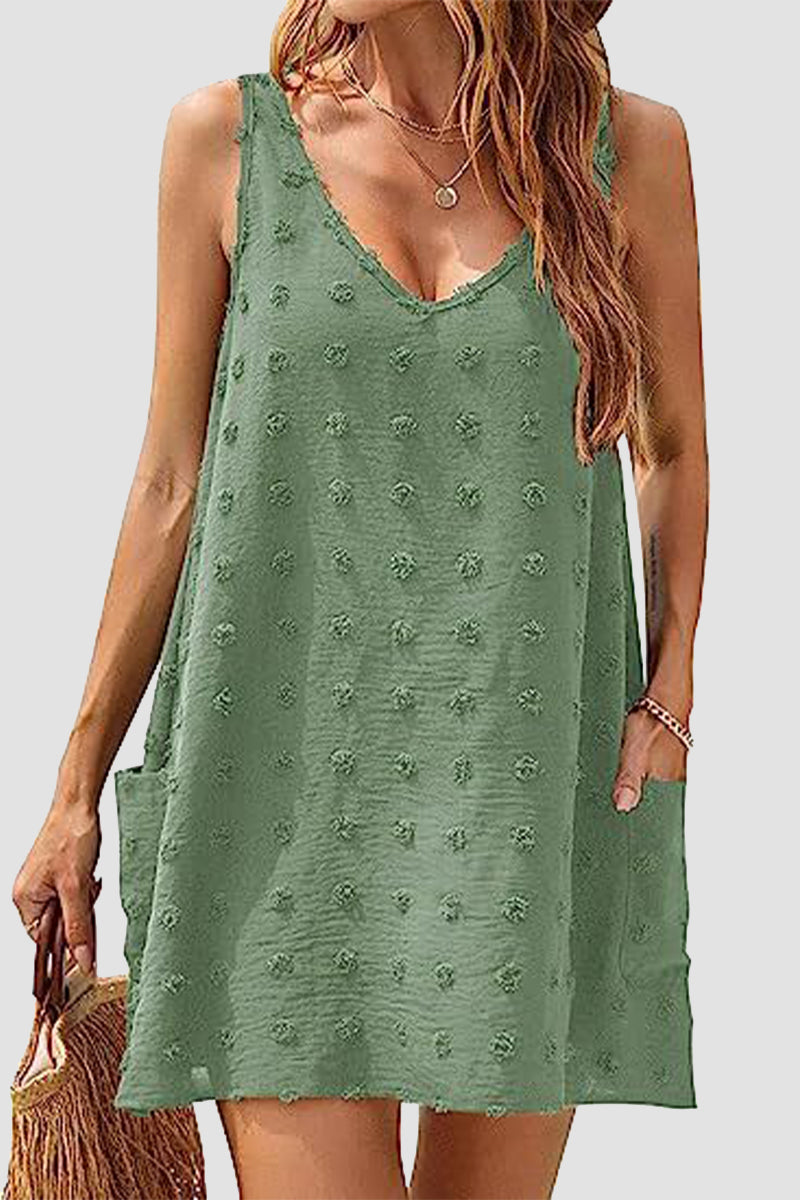 Casual Vacation Solid Jacquard Pocket Fur Ball V Neck Beach Dresses