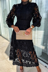 Celebrities Elegant Solid Hollowed Out Half A Turtleneck Waist Skirt Dresses