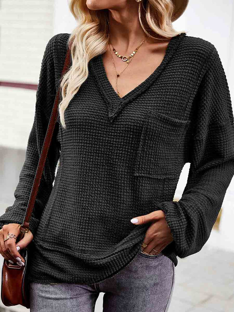 Women's Fashion Solid Color V-neck Long-sleeve Knitwear Top