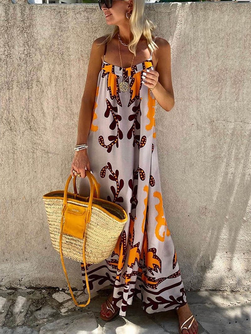 Amsoin Printed Loose Cami Maxi Dress