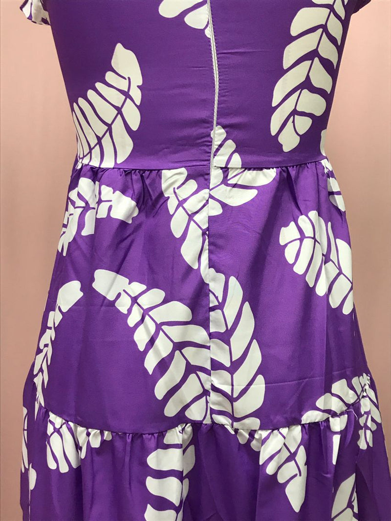 Violet Print Sleeveless Waist-controlled Large Hem Dress