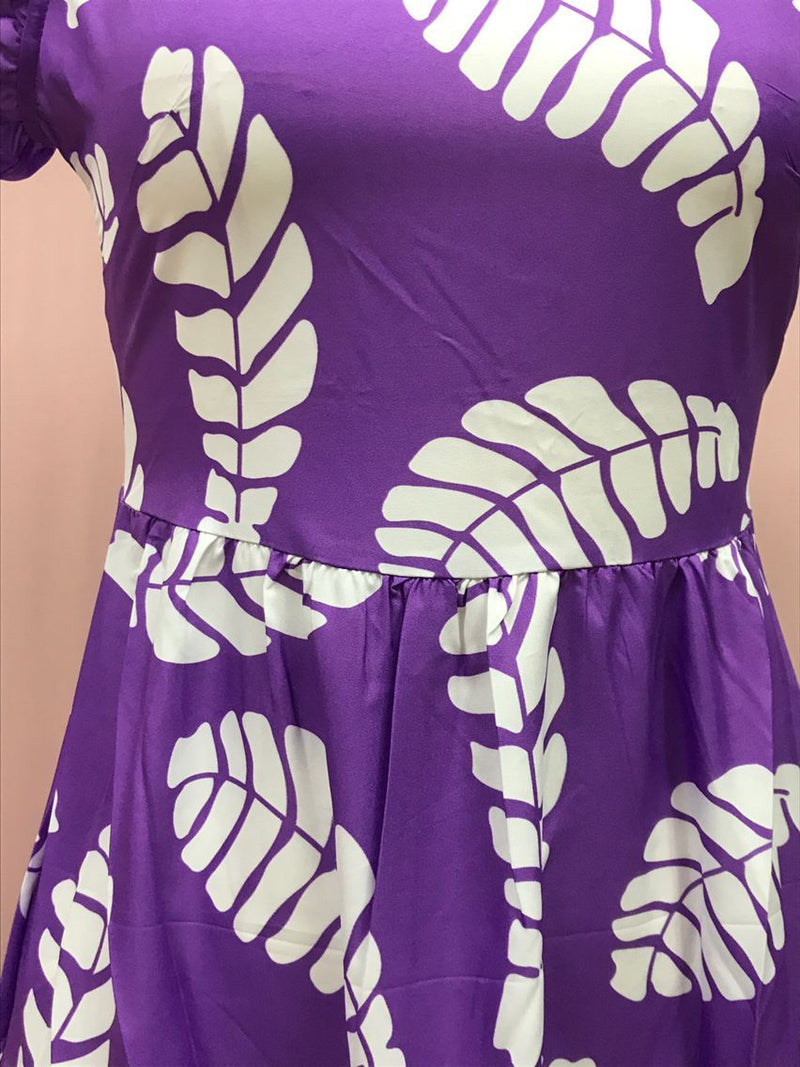 Violet Print Sleeveless Waist-controlled Large Hem Dress