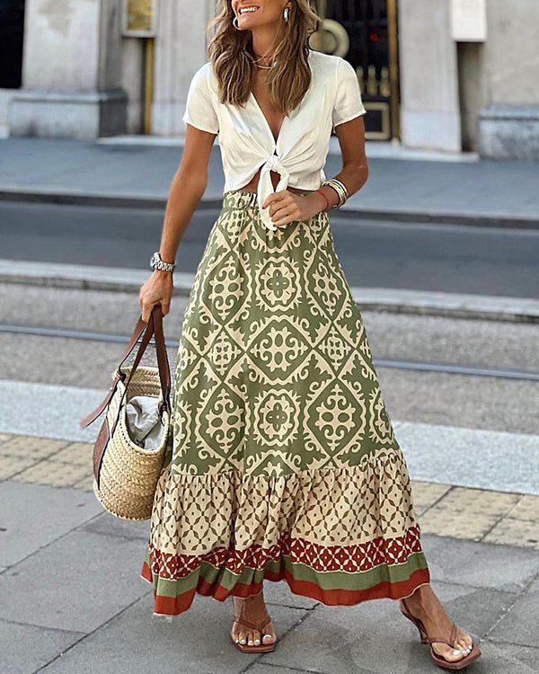 boho ditsy floral long skirt high waist swing flowy maxi skirts