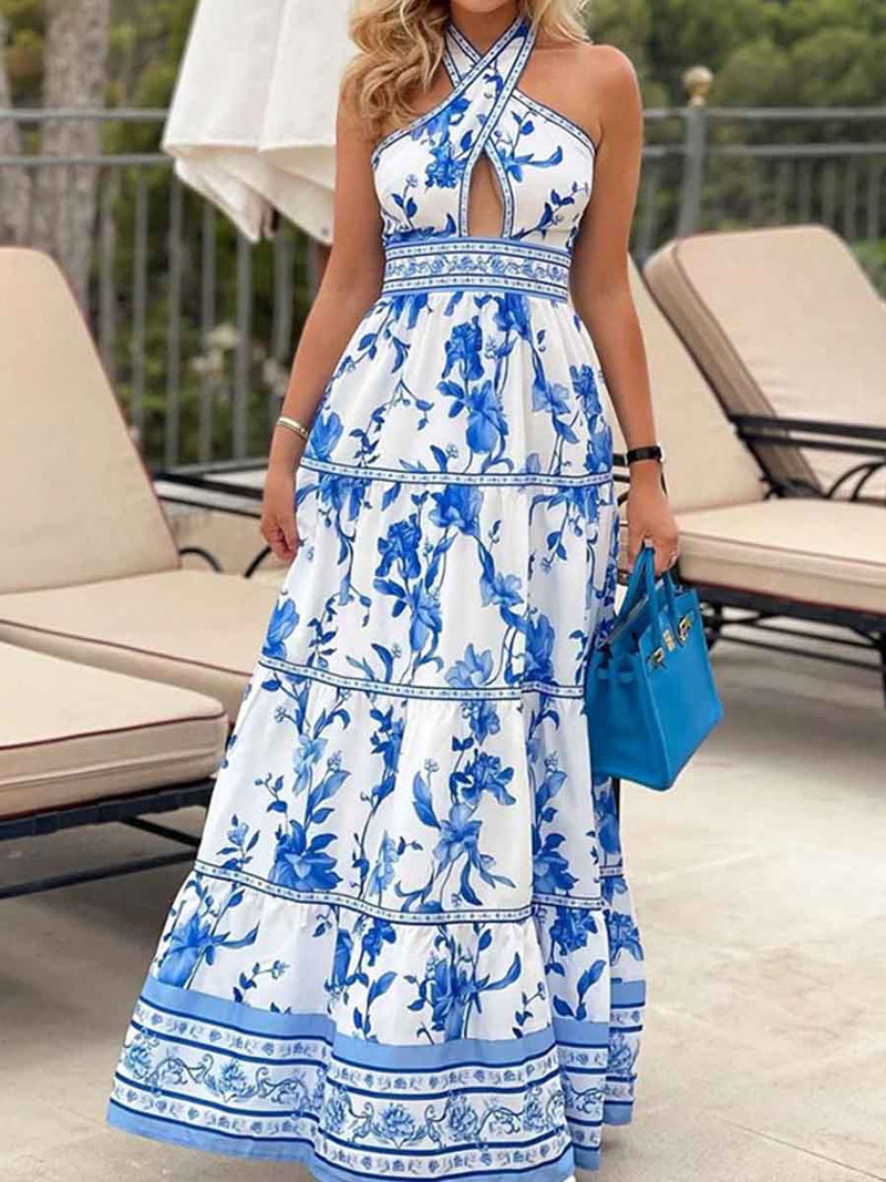 Women's Halter Sleeveless Waist Trimming Loose Dress