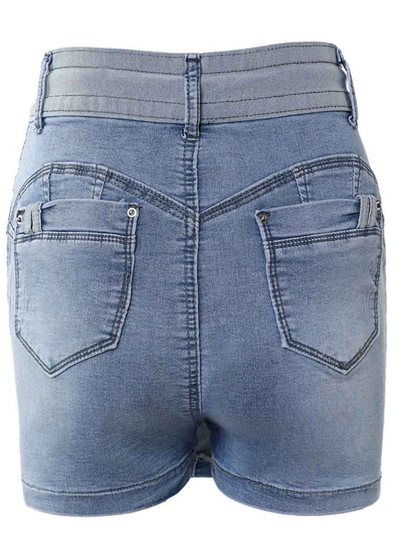 Amsoin Contrast Binding Ripped Drawstring Denim Skorts