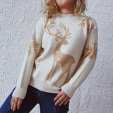 Round Neck Long Sleeve Christmas Sweater Snowflake Deer Jacquard Sweater