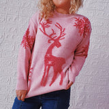 Round Neck Long Sleeve Christmas Sweater Snowflake Deer Jacquard Sweater