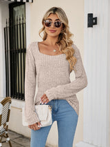 Square Neck Ribbed Long Sleeve Sweater