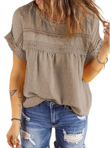 Solid Color Short Sleeve Lace Chiffon Top