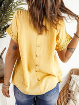 Solid Color Short Sleeve Lace Chiffon Top