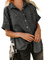 Amsoin Denim Shirt With Short Sleeves