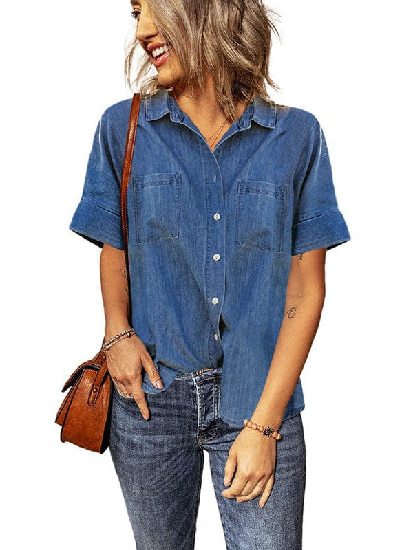 Amsoin Denim Shirt With Short Sleeves