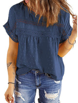 Solid Color Short Sleeve Lace Chiffon Top