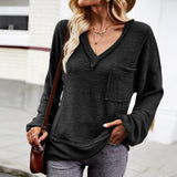 Women's Fashion Solid Color V-neck Long-sleeve Knitwear Top