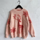 Round Neck Long Sleeve Christmas Sweater Snowflake Deer Jacquard Sweater