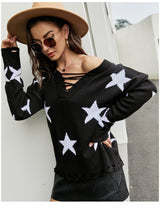 Amsoin Star Jacquard Drawstring Pullover Sweater