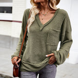 Women's Fashion Solid Color V-neck Long-sleeve Knitwear Top