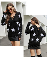 Amsoin Star Jacquard Drawstring Pullover Sweater