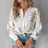 Amsoin Embroidered Leaf Strappy Shirt Top