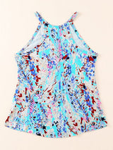 Printed Sky Blue Neck Women's Vest with Elastic Fit