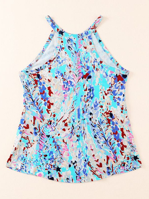 Printed Sky Blue Neck Women's Vest with Elastic Fit