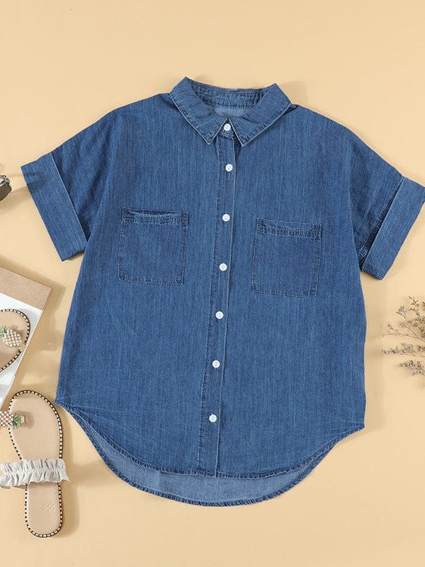 Amsoin Denim Shirt With Short Sleeves