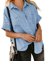 Amsoin Denim Shirt With Short Sleeves