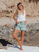 New style casual high waist tie loose wide leg shorts for women-[Adult]-[Female]-Pale green-S-2022 Online Blue Zone Planet