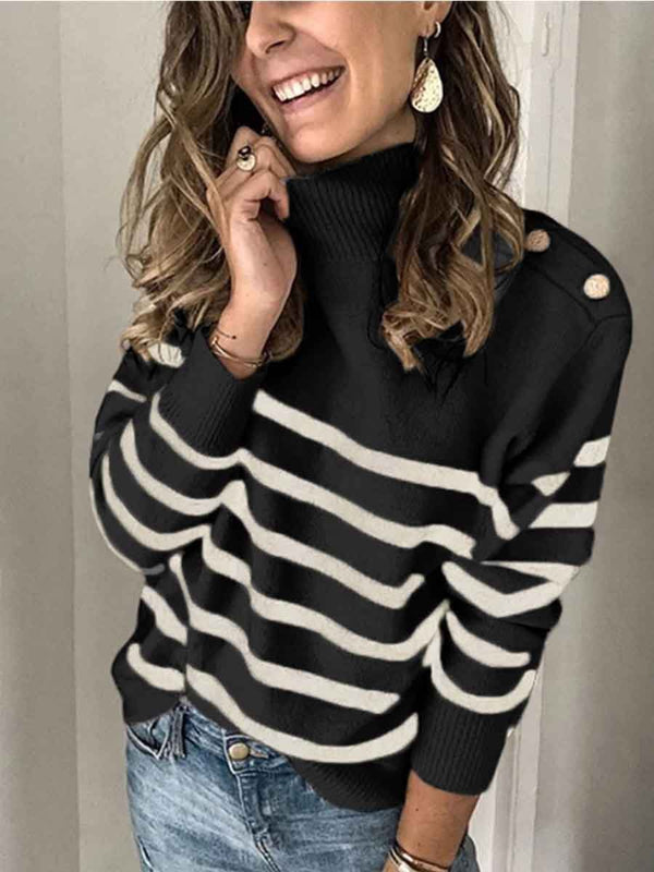 Amsoin High Neck Striped Sweater