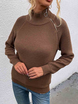 Amsoin Solid Color Turtleneck Zipper Sweater