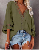 Amsoin  Lace V-neck Shirt