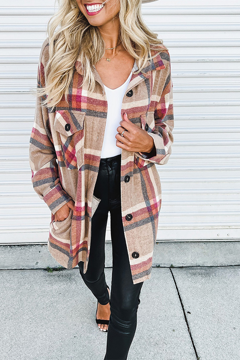 Amsoin Plaid Patchwork Turndown Collar Tops