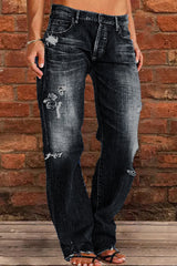 Casual Street Patchwork Ripped Straight Denim Jeans(5 Colors)