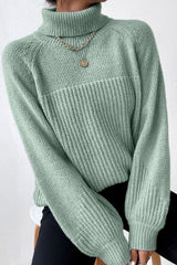 Casual Solid Patchwork Turtleneck Tops