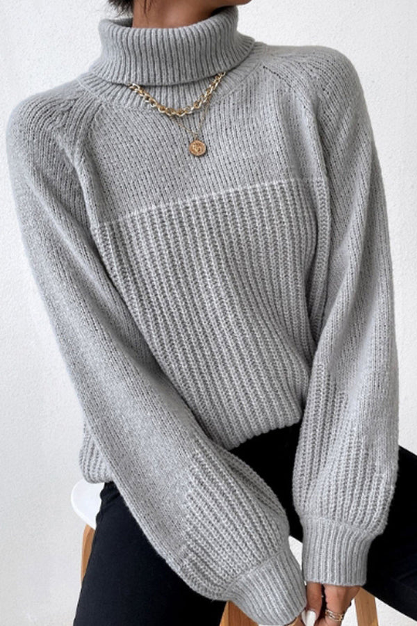 Casual Solid Patchwork Turtleneck Tops