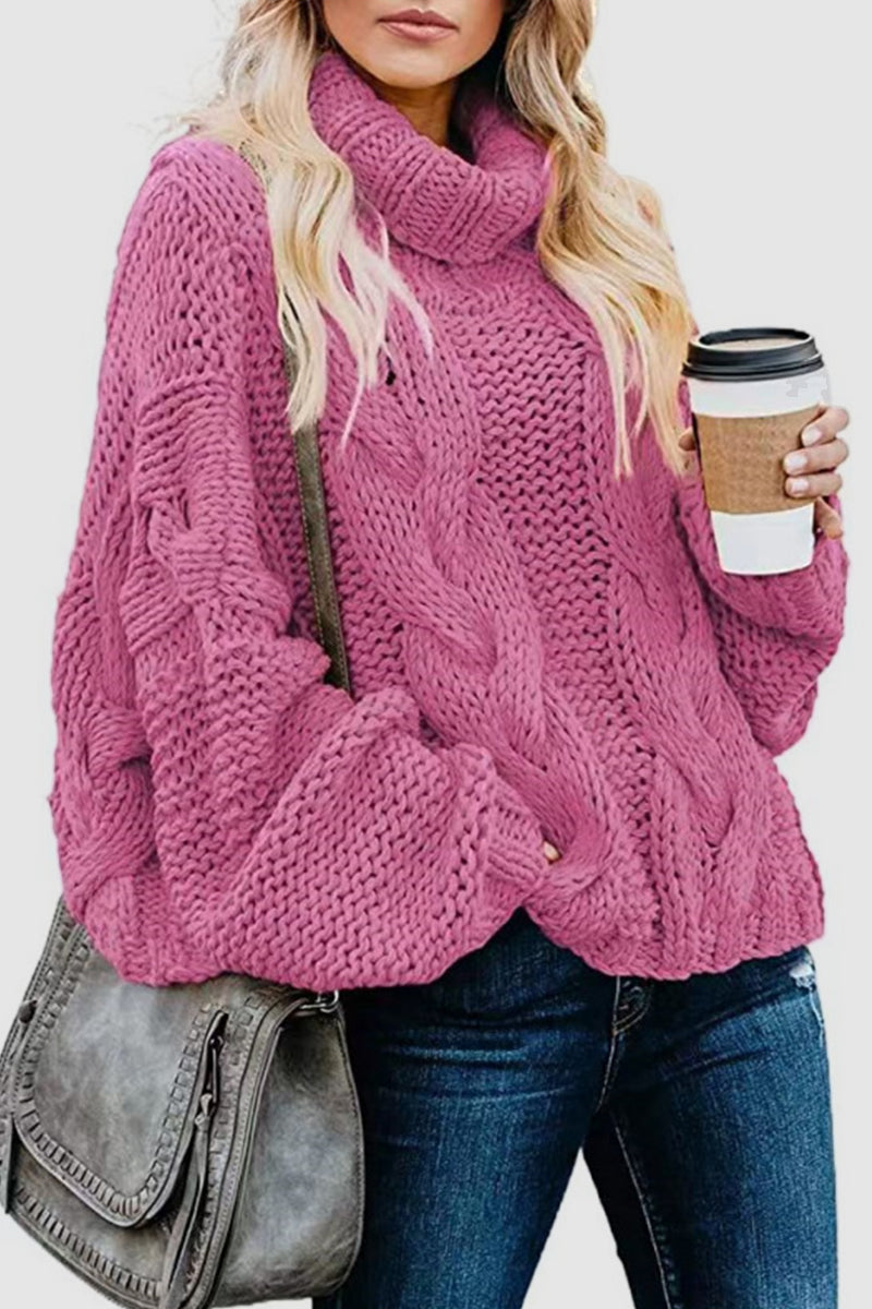 Casual Solid Patchwork Turtleneck Tops