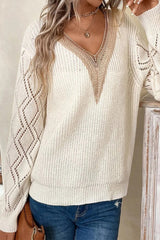 Casual Simplicity Solid Lace V Neck Tops