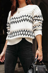 Casual Geometric Weave O Neck Tops