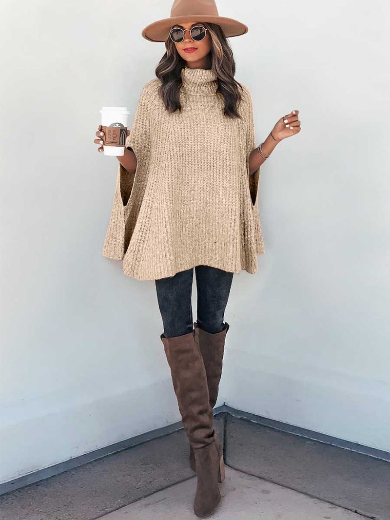 Amsoin Turtleneck Fashion Cape Loose Sweater