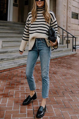 Striped Tuetleneck Side Split Pullover Sweater