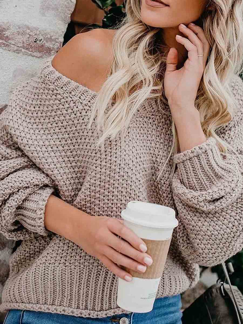 Amsoin Loose Knit V-neck Sweater